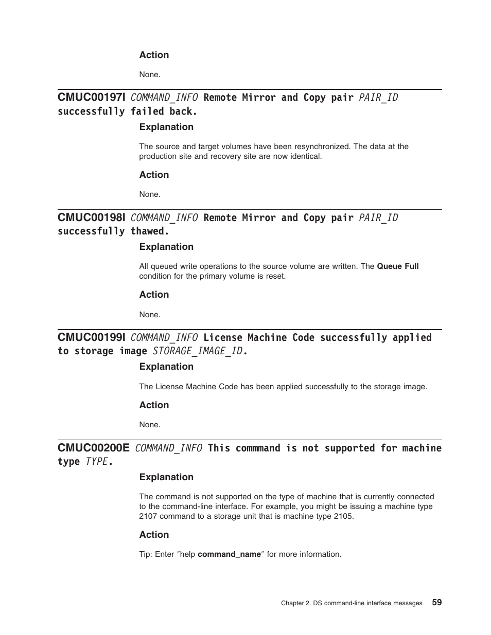 Command_info, Remote, Mirror | Copy, Pair, Pair_id, Successfully, Failed, Back, Thawed | IBM TOTAL STORAGE DS8000 User Manual | Page 79 / 374