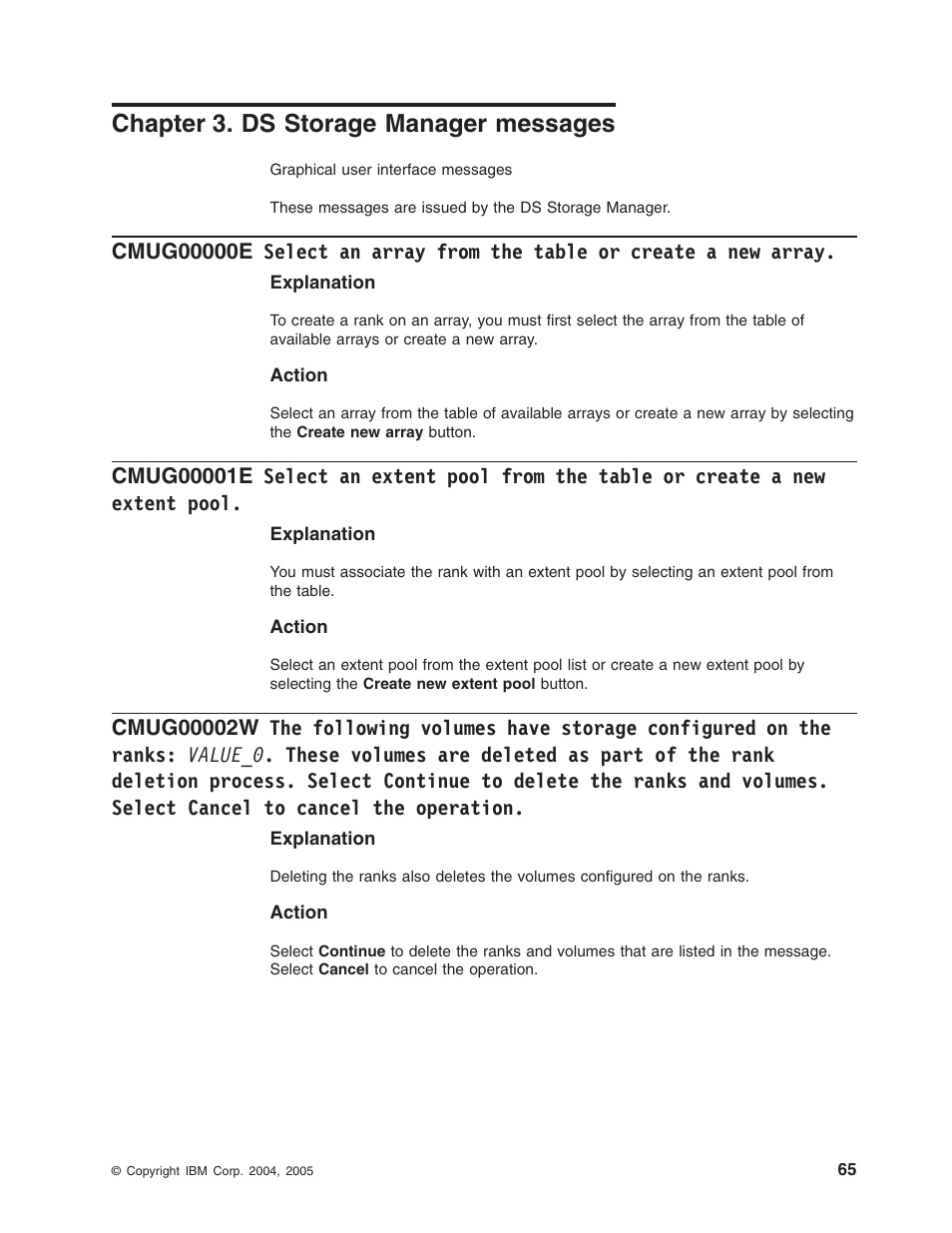 Chapter 3. ds storage manager messages, Chapter, Storage | Manager, Messages, Select, Array, From, Table, Create | IBM TOTAL STORAGE DS8000 User Manual | Page 85 / 374