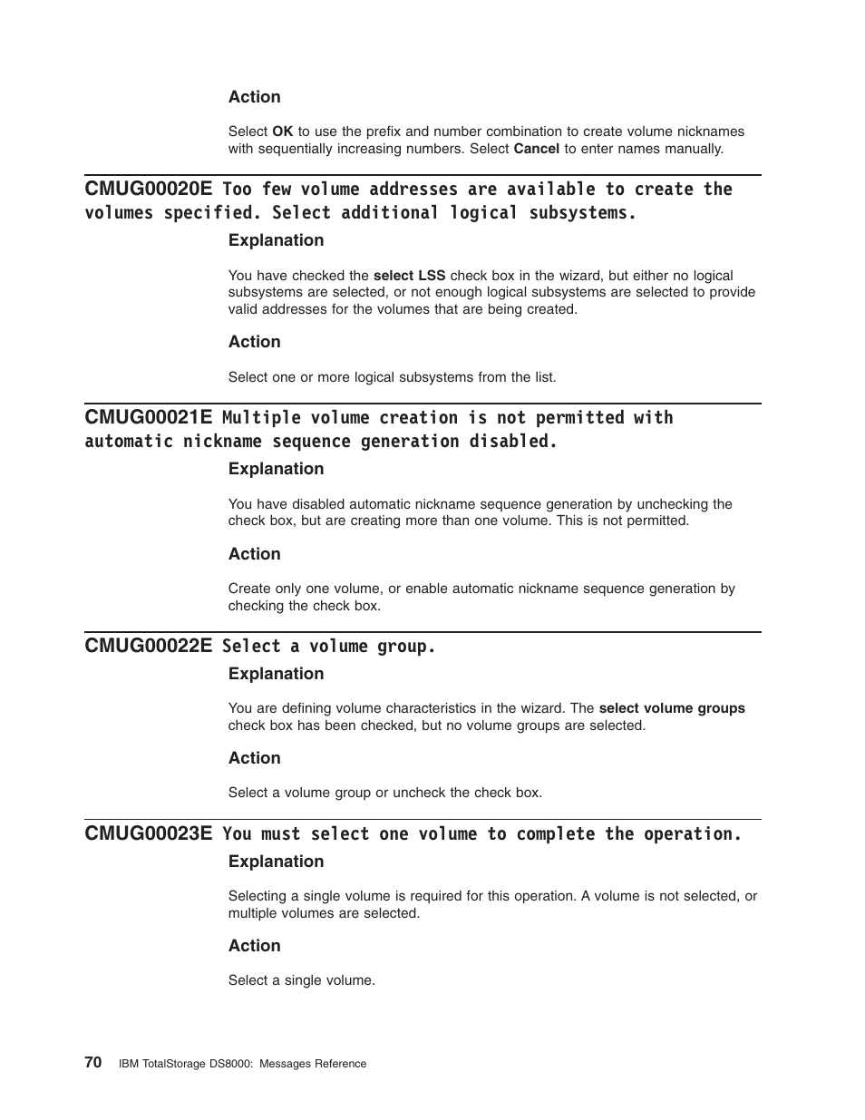 Cmug00022e select a volume group, Volume, Addresses | Available, Create, Volumes, Specified, Select, Additional, Logical | IBM TOTAL STORAGE DS8000 User Manual | Page 90 / 374
