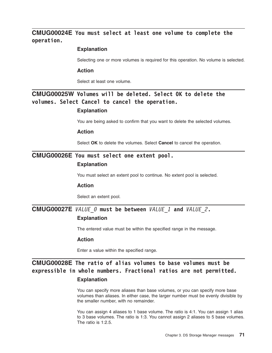 Cmug00026e you must select one extent pool, Must, Select | Least, Volume, Complete, Operation, Volumes, Will, Deleted | IBM TOTAL STORAGE DS8000 User Manual | Page 91 / 374