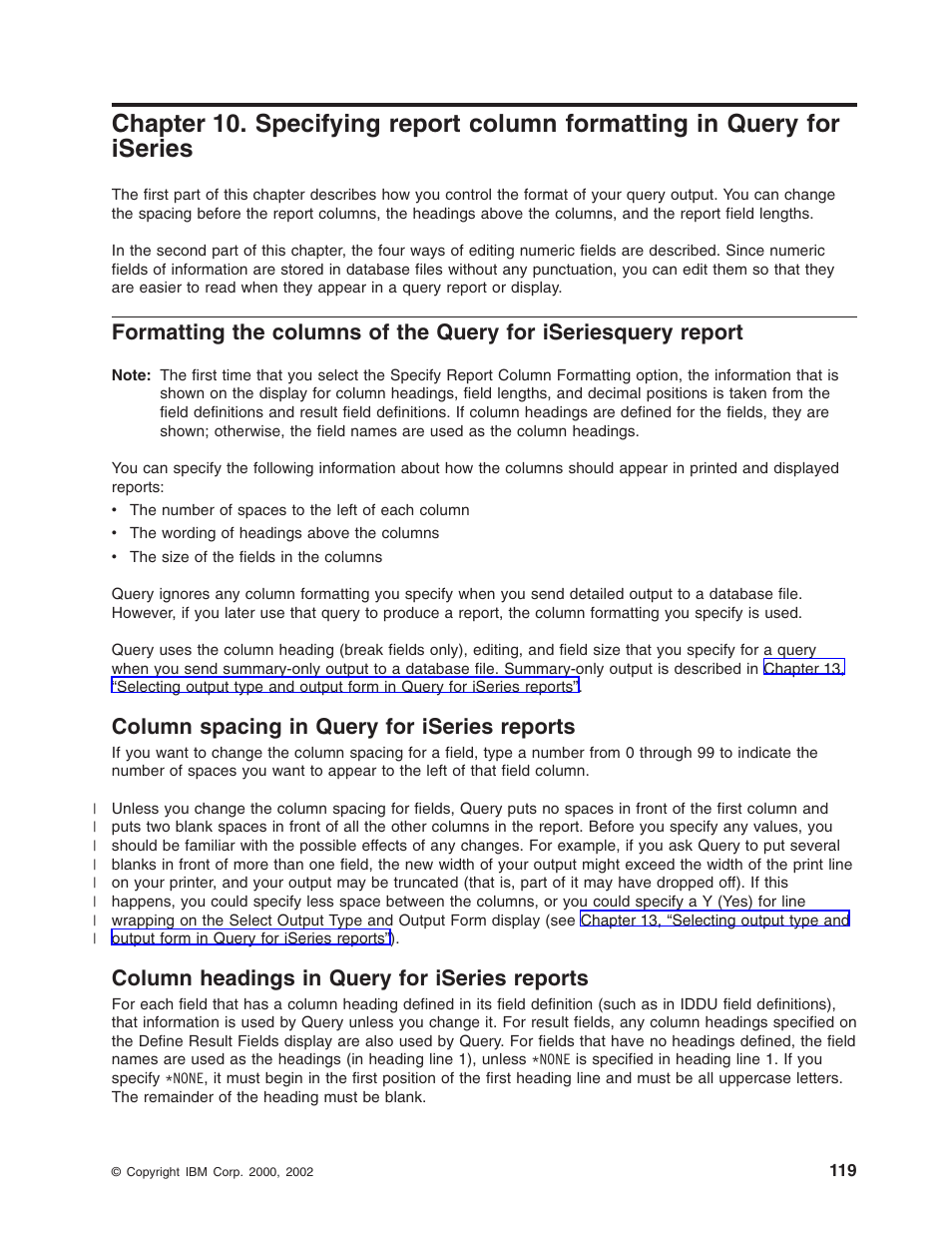 Column spacing in query for iseries reports, Column headings in query for iseries reports | IBM ISERIES SC41-5210-04 User Manual | Page 131 / 294