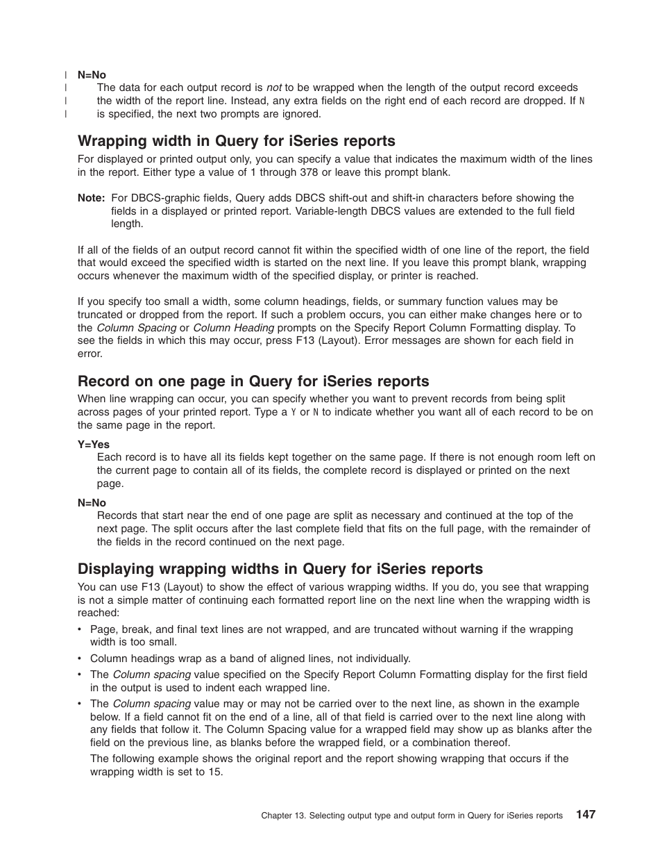 Wrapping width in query for iseries reports, Record on one page in query for iseries reports | IBM ISERIES SC41-5210-04 User Manual | Page 159 / 294