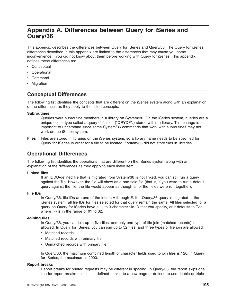Conceptual differences, Operational differences, Conceptual differences operational differences | IBM ISERIES SC41-5210-04 User Manual | Page 207 / 294