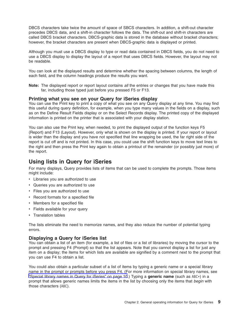 Using lists in query for iseries, Displaying a query for iseries list | IBM ISERIES SC41-5210-04 User Manual | Page 21 / 294