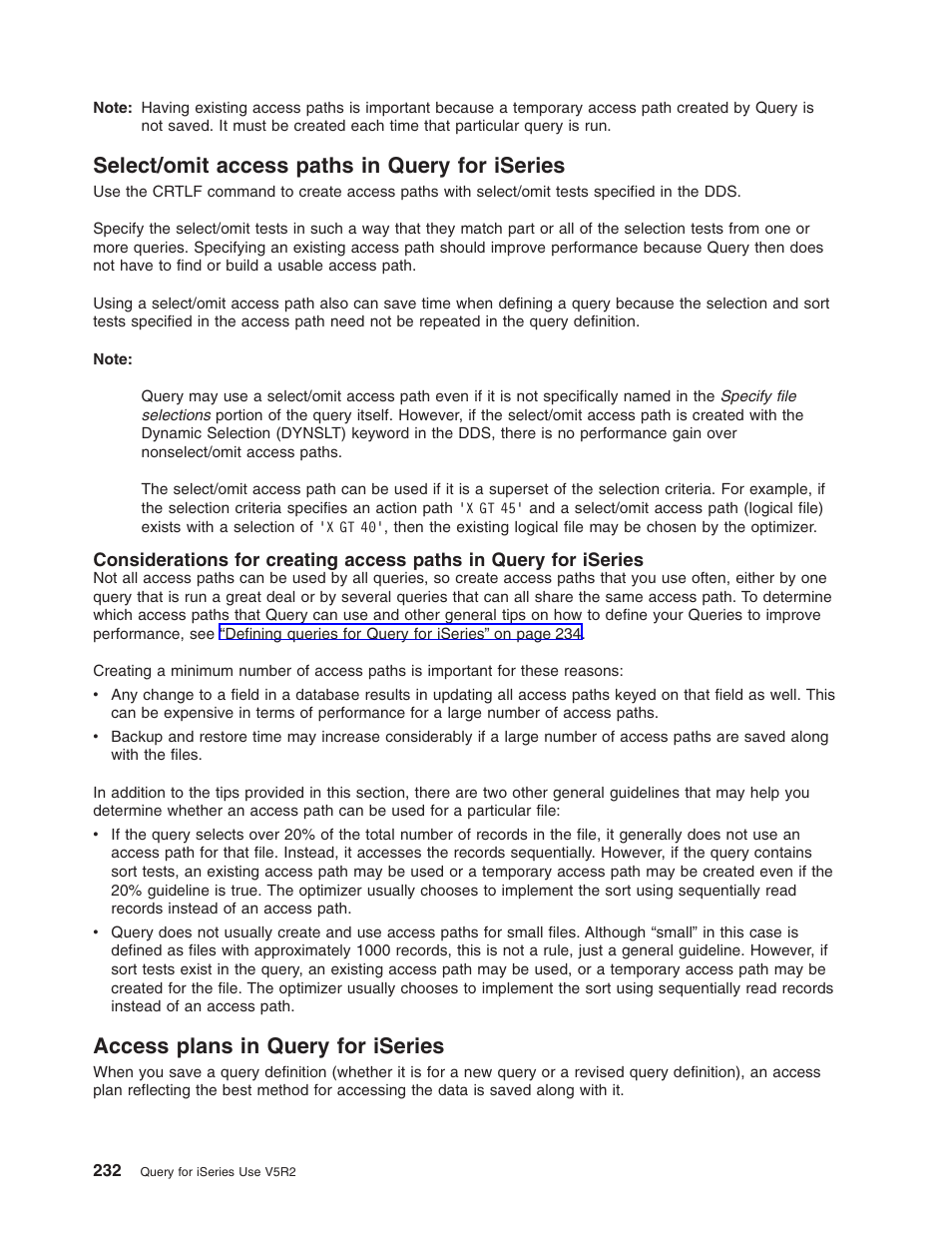 Select/omit access paths in query for iseries, Access plans in query for iseries | IBM ISERIES SC41-5210-04 User Manual | Page 244 / 294