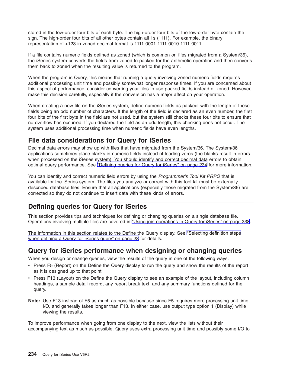 File data considerations for query for iseries, Defining queries for query for iseries | IBM ISERIES SC41-5210-04 User Manual | Page 246 / 294