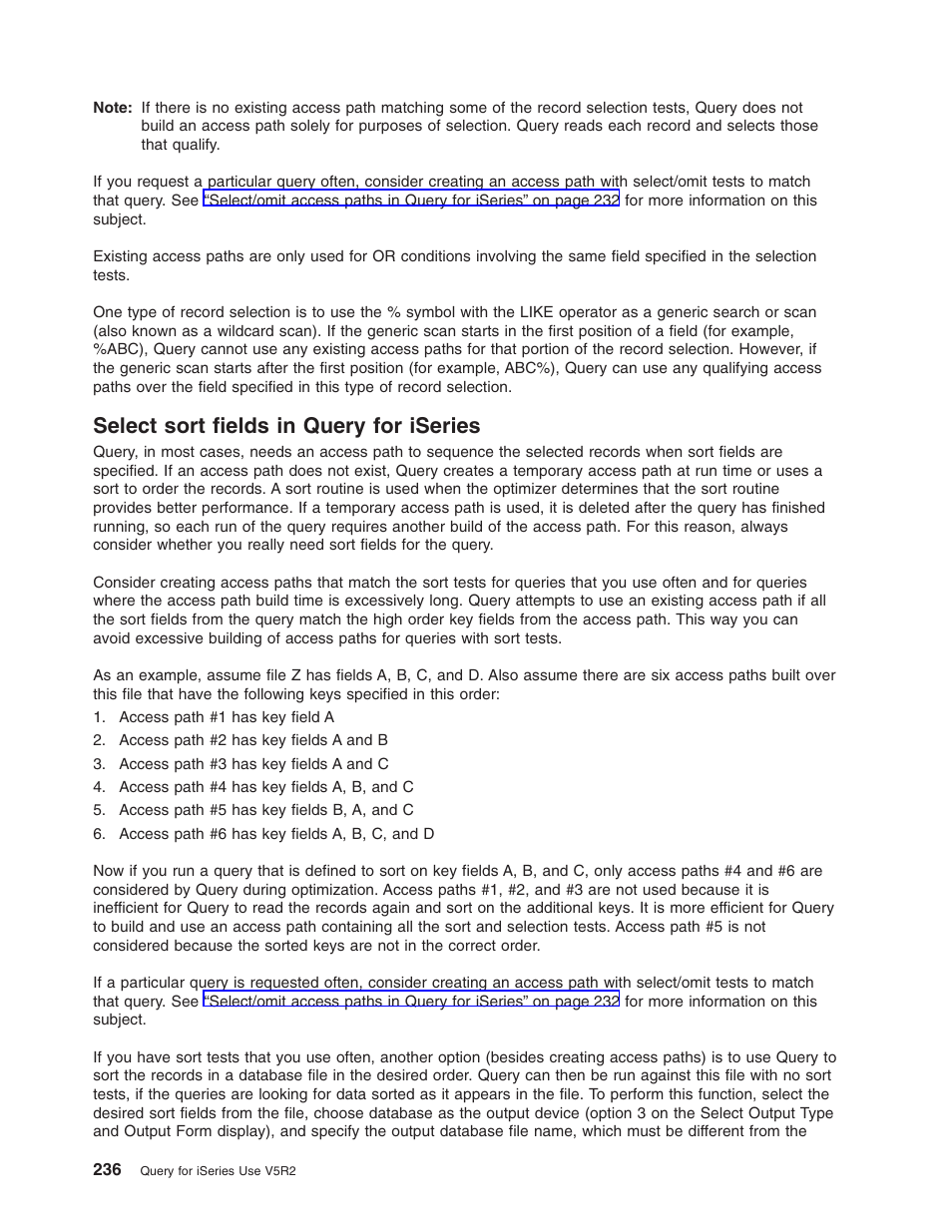 Select sort fields in query for iseries | IBM ISERIES SC41-5210-04 User Manual | Page 248 / 294
