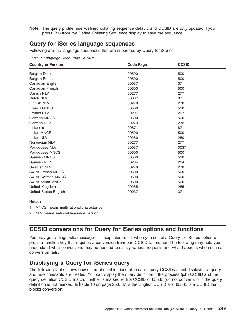 Query for iseries language sequences, Displaying a query for iseries query | IBM ISERIES SC41-5210-04 User Manual | Page 261 / 294