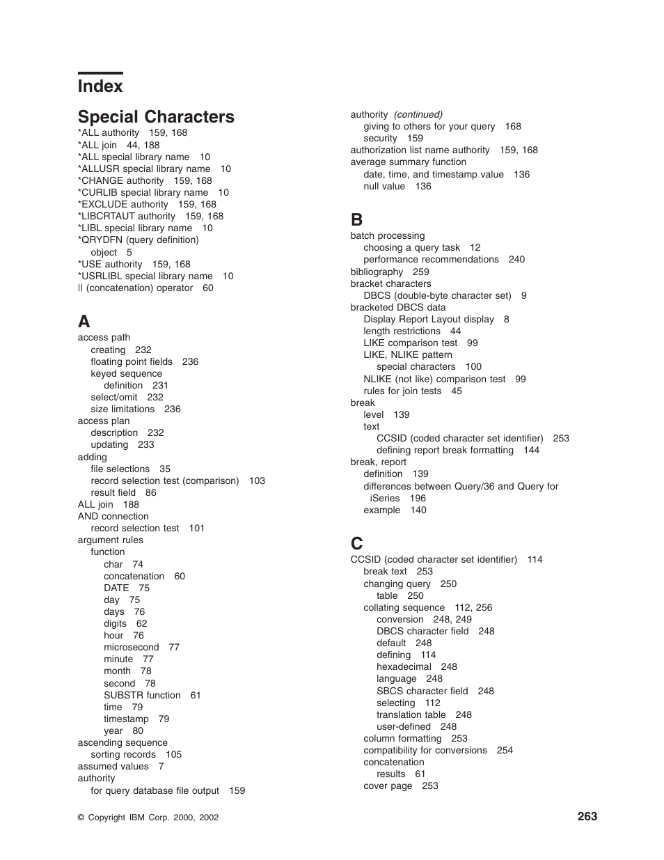 Index, Index special characters | IBM ISERIES SC41-5210-04 User Manual | Page 275 / 294