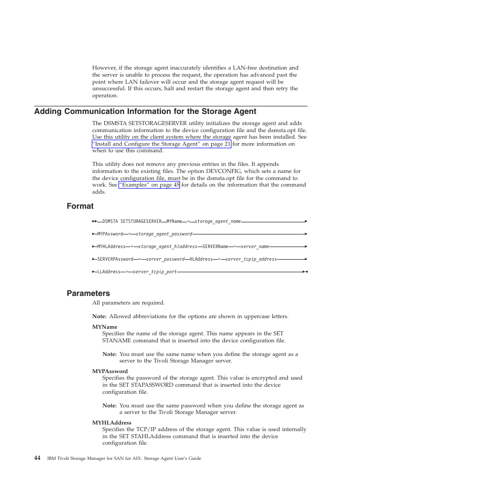 Format, Parameters, Adding | Communication, Information, Storage, Agent | IBM TIVOLI SC32-0129-00 User Manual | Page 62 / 82