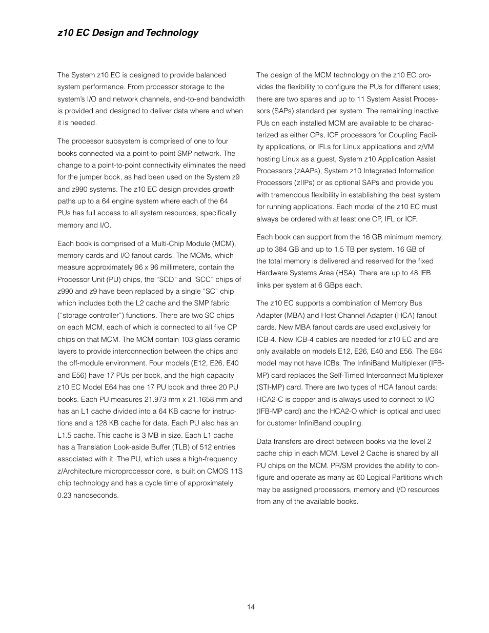 Z10 ec design and technology | IBM Z10 EC User Manual | Page 14 / 67