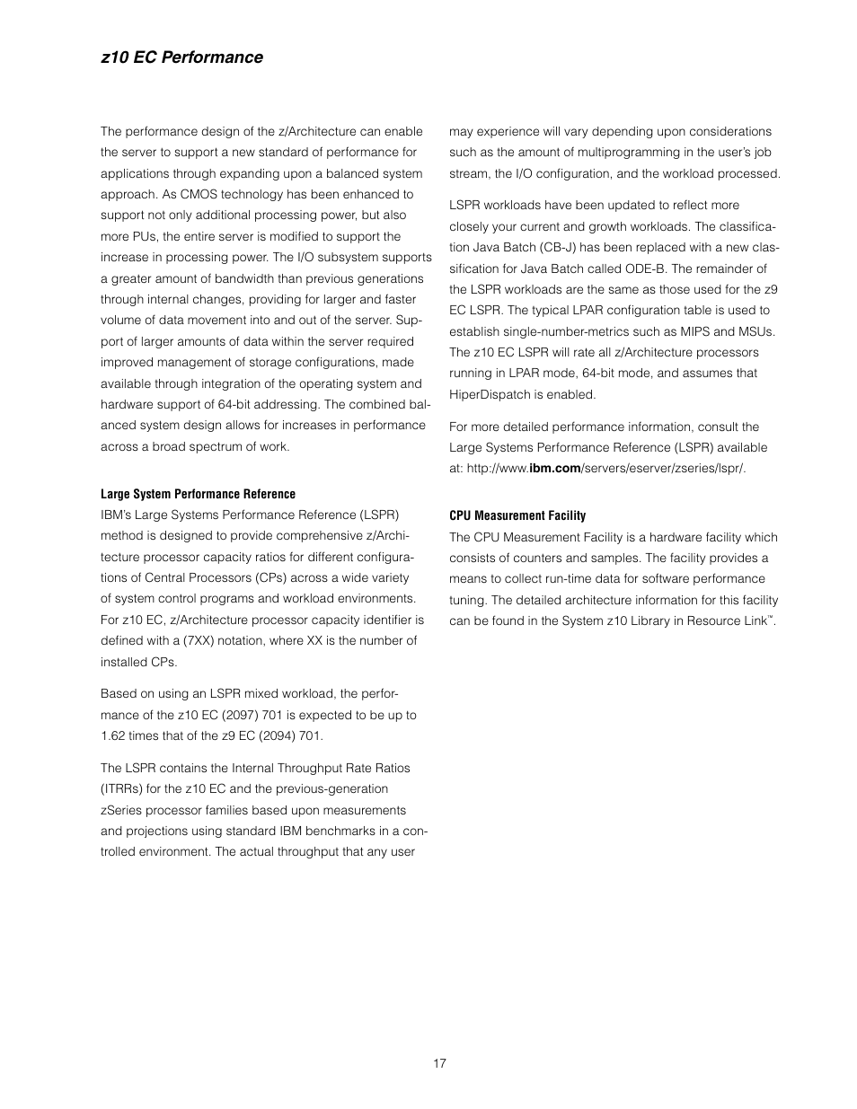 Z10 ec performance | IBM Z10 EC User Manual | Page 17 / 67