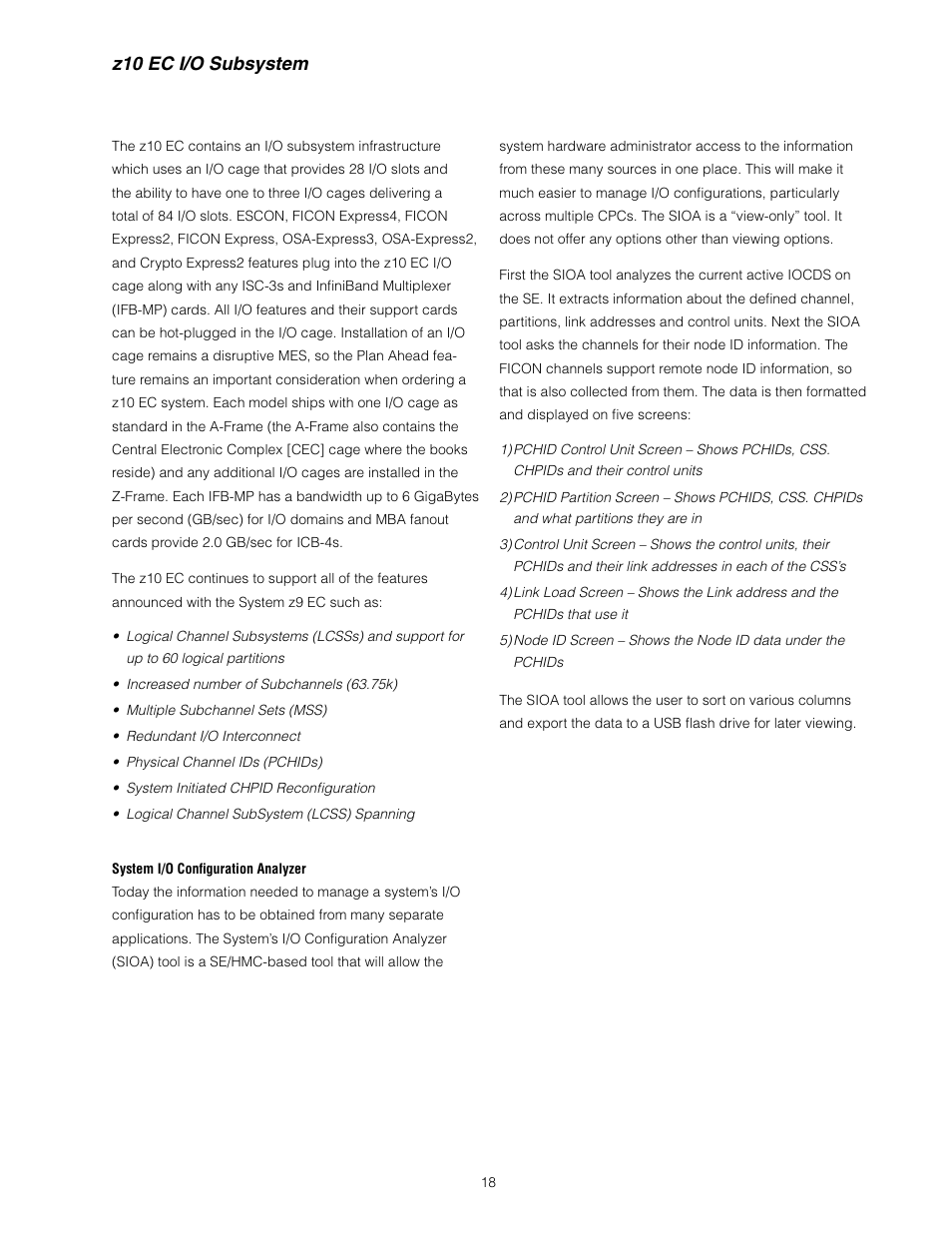 Z10 ec i/o subsystem | IBM Z10 EC User Manual | Page 18 / 67