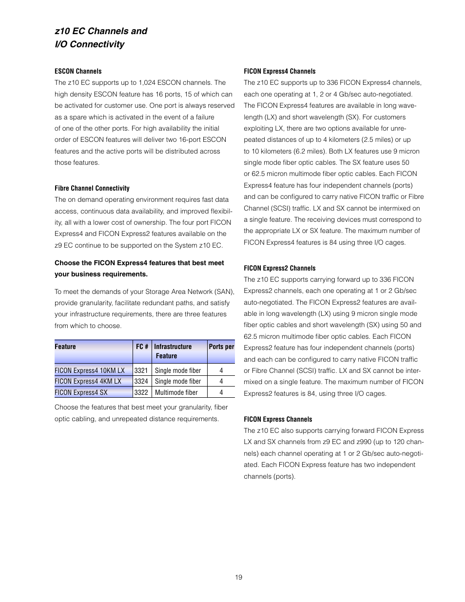 Z10 ec channels and i/o connectivity | IBM Z10 EC User Manual | Page 19 / 67