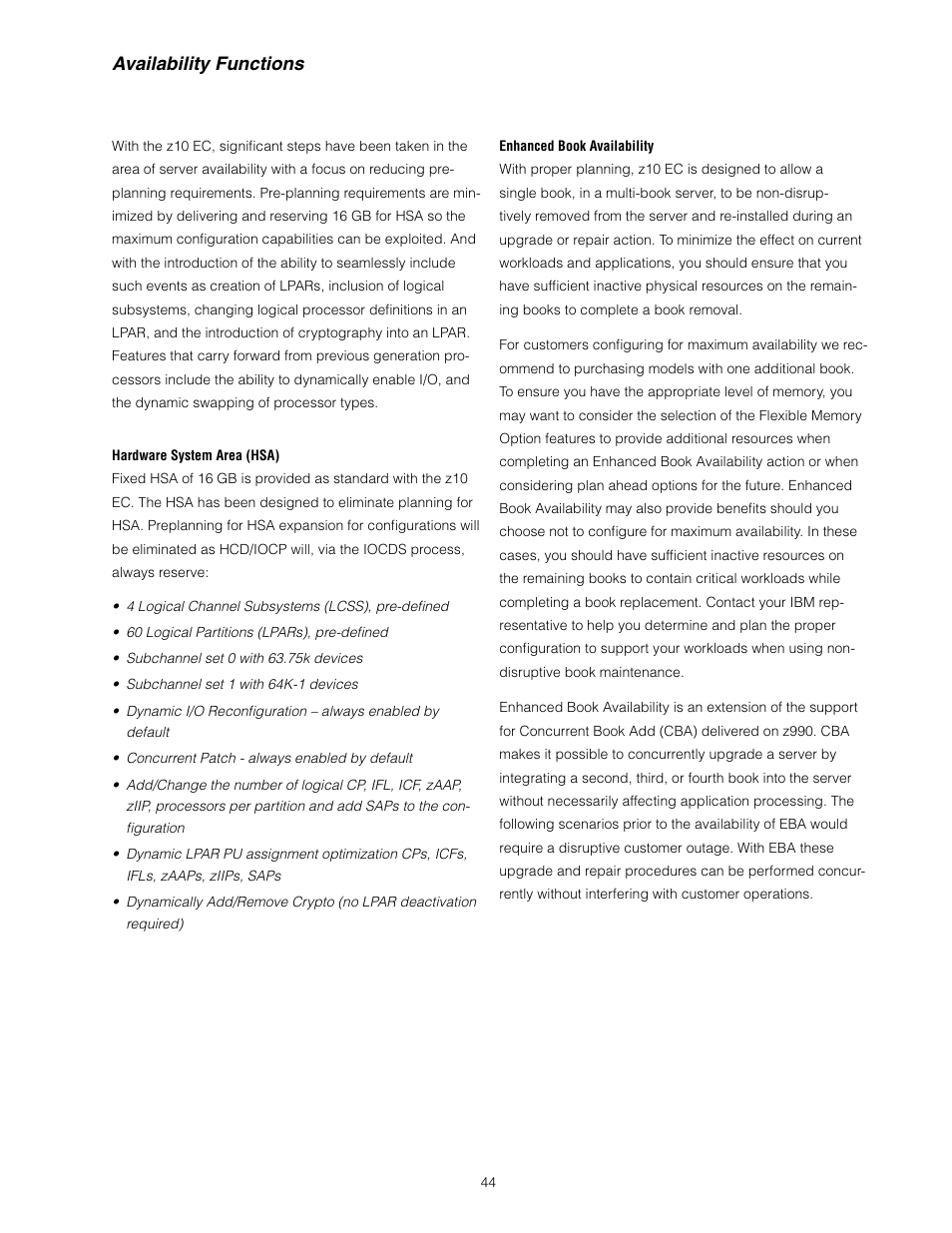 Availability functions | IBM Z10 EC User Manual | Page 44 / 67