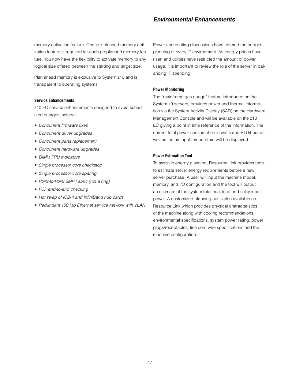 Environmental enhancements | IBM Z10 EC User Manual | Page 47 / 67
