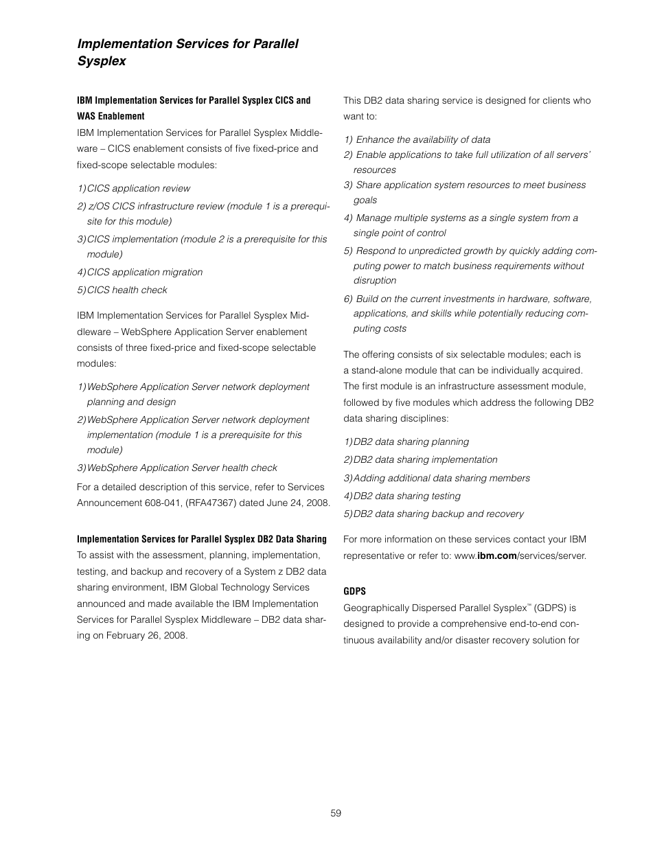 Implementation services for parallel sysplex | IBM Z10 EC User Manual | Page 59 / 67