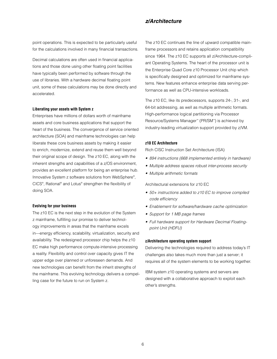 Z/architecture | IBM Z10 EC User Manual | Page 6 / 67
