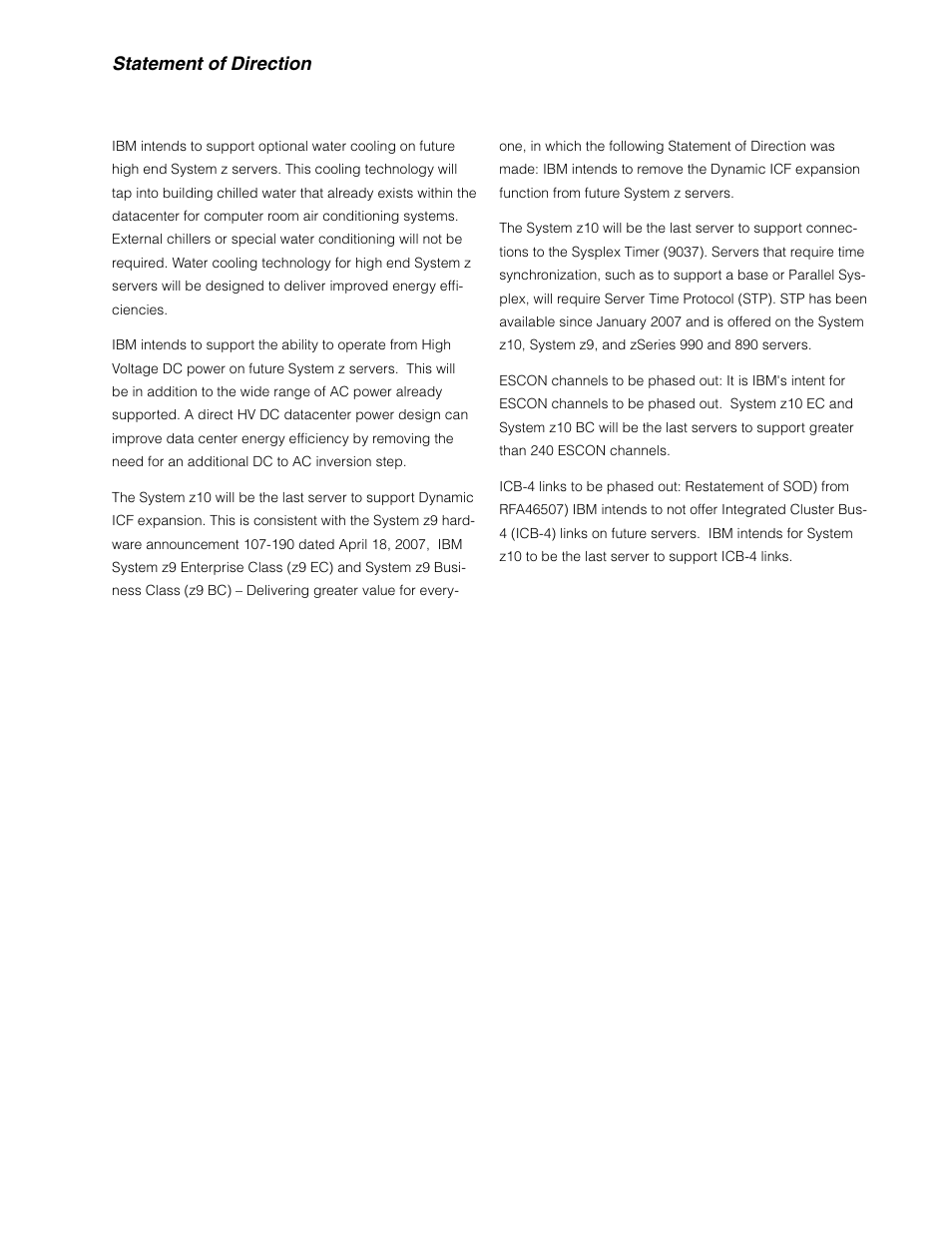 Statement of direction | IBM Z10 EC User Manual | Page 65 / 67