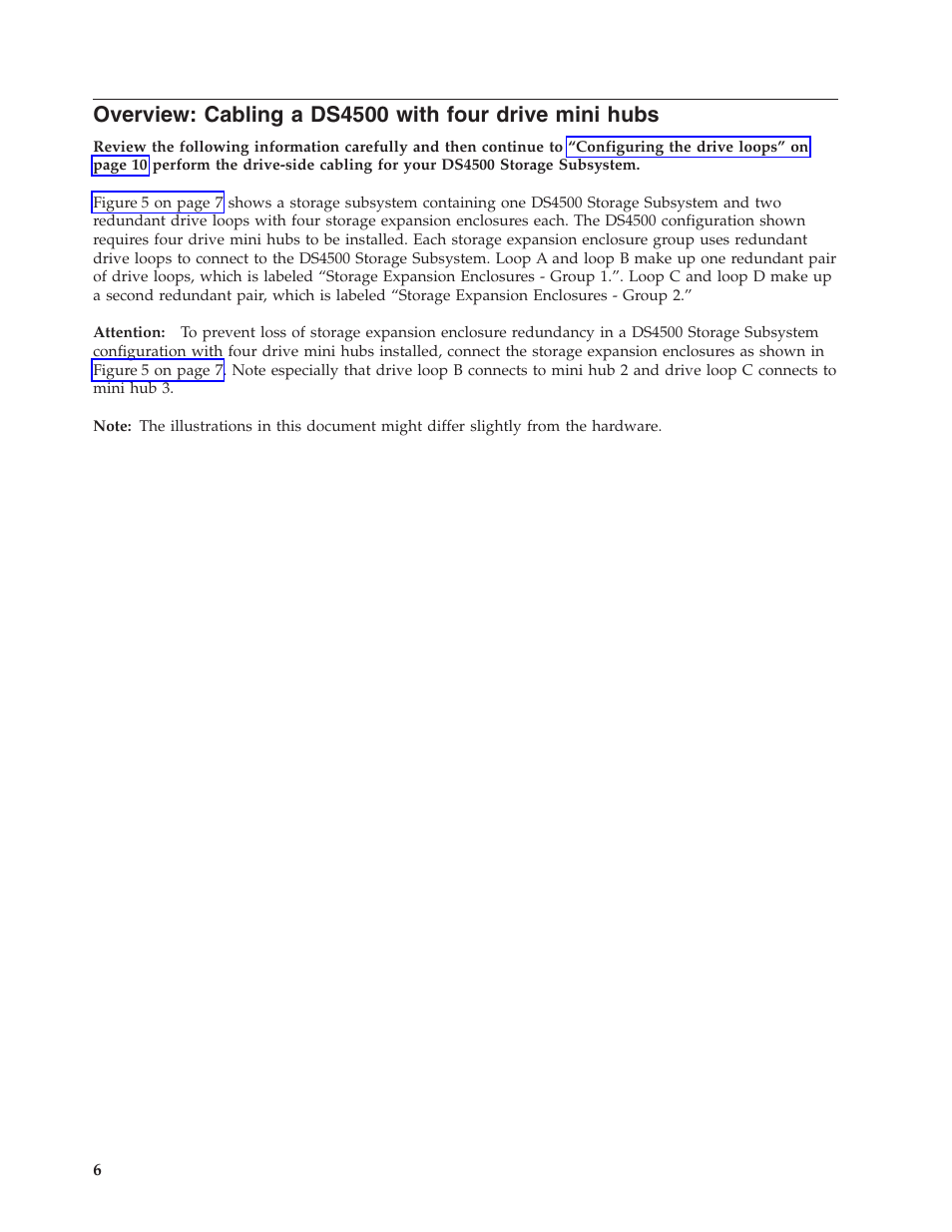 Overview, Cabling, Ds4500 | With, Four, Drive, Mini, Hubs | IBM TOTALSTORAGE DS4500 User Manual | Page 6 / 16