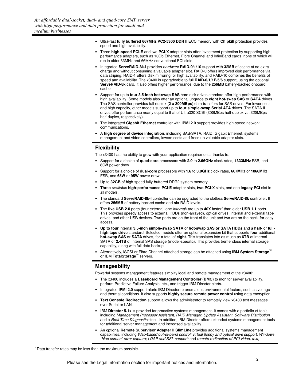 Flexibility, Manageability | IBM System x3400 User Manual | Page 2 / 15