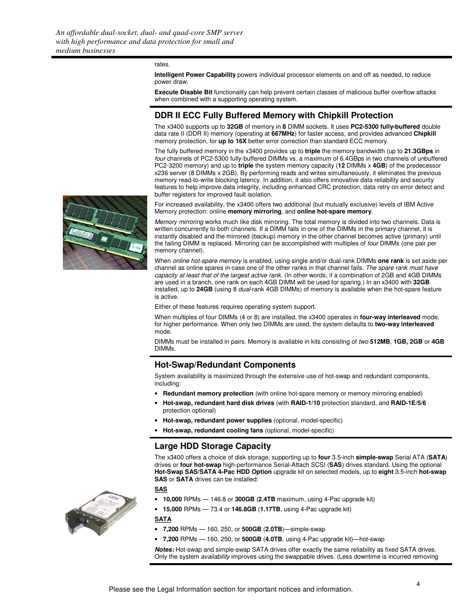 Hot-swap/redundant components, Large hdd storage capacity | IBM System x3400 User Manual | Page 4 / 15