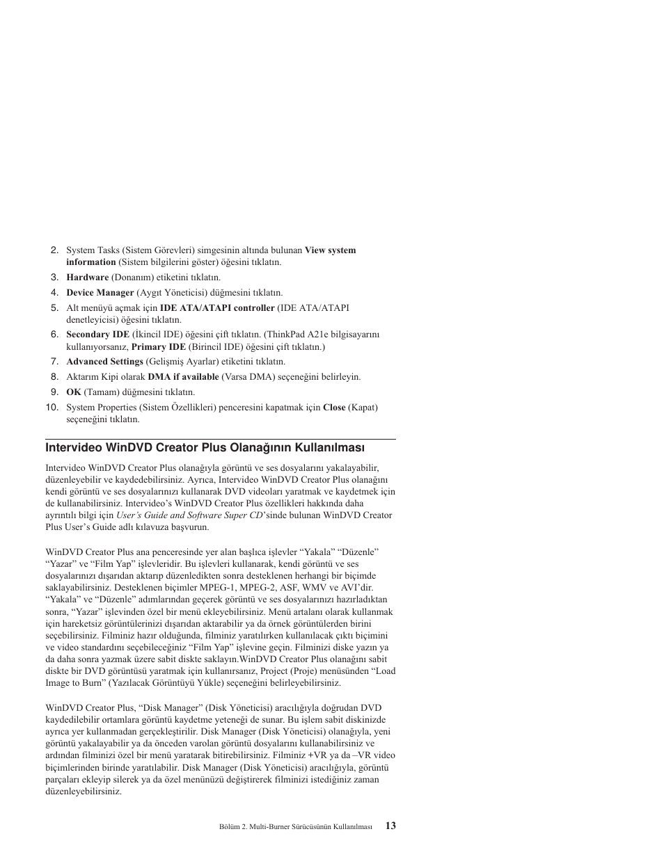 Intervideo, Windvd, Creator | Plus, Olanağının, Kullanılması | IBM ThinkPad 73P3297 User Manual | Page 27 / 66