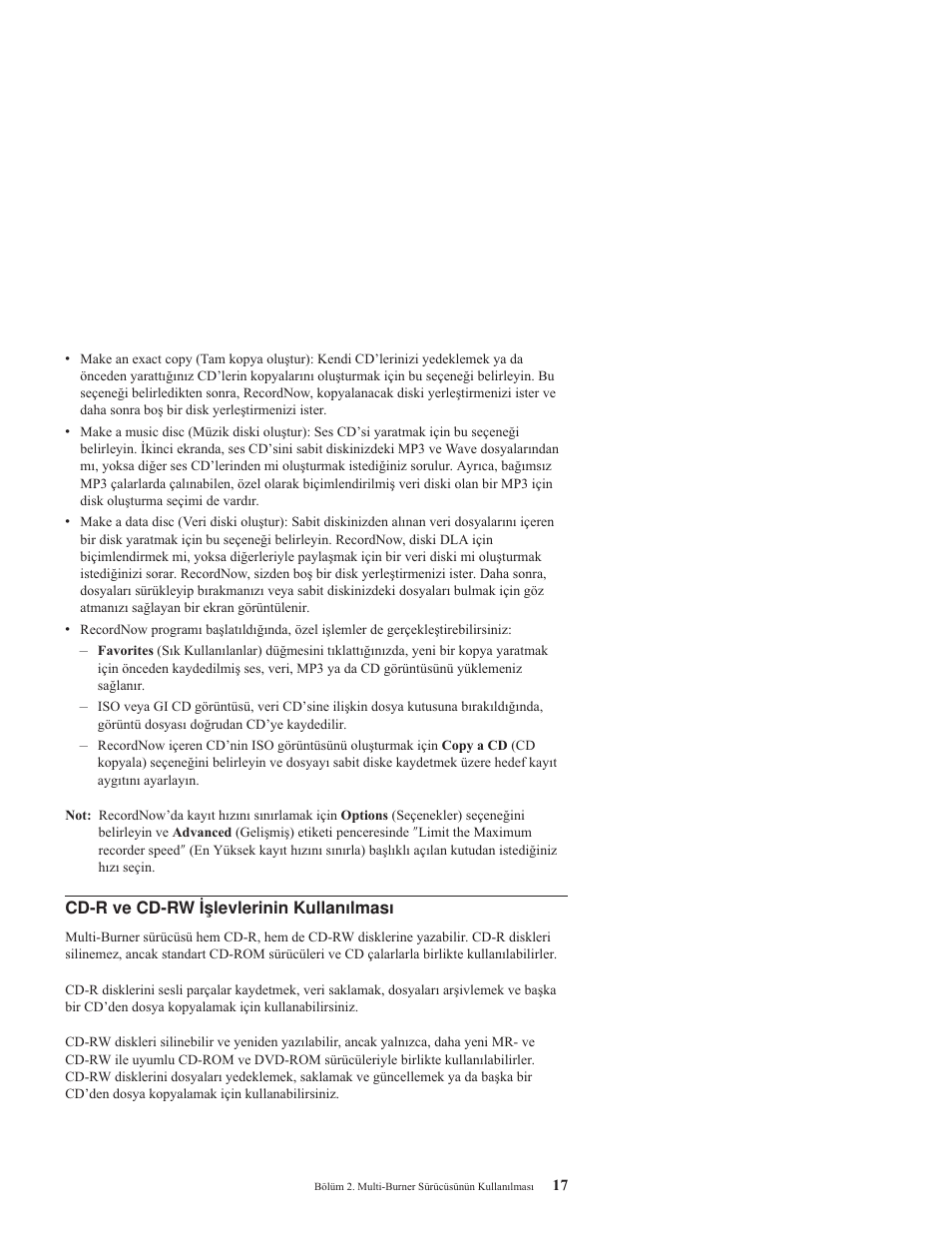 Cd-r ve cd-rw işlevlerinin kullanılması, Cd-r, Cd-rw | Işlevlerinin, Kullanılması | IBM ThinkPad 73P3297 User Manual | Page 31 / 66