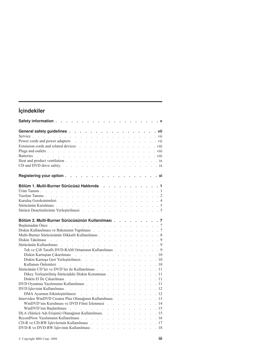 Içindekiler | IBM ThinkPad 73P3297 User Manual | Page 5 / 66