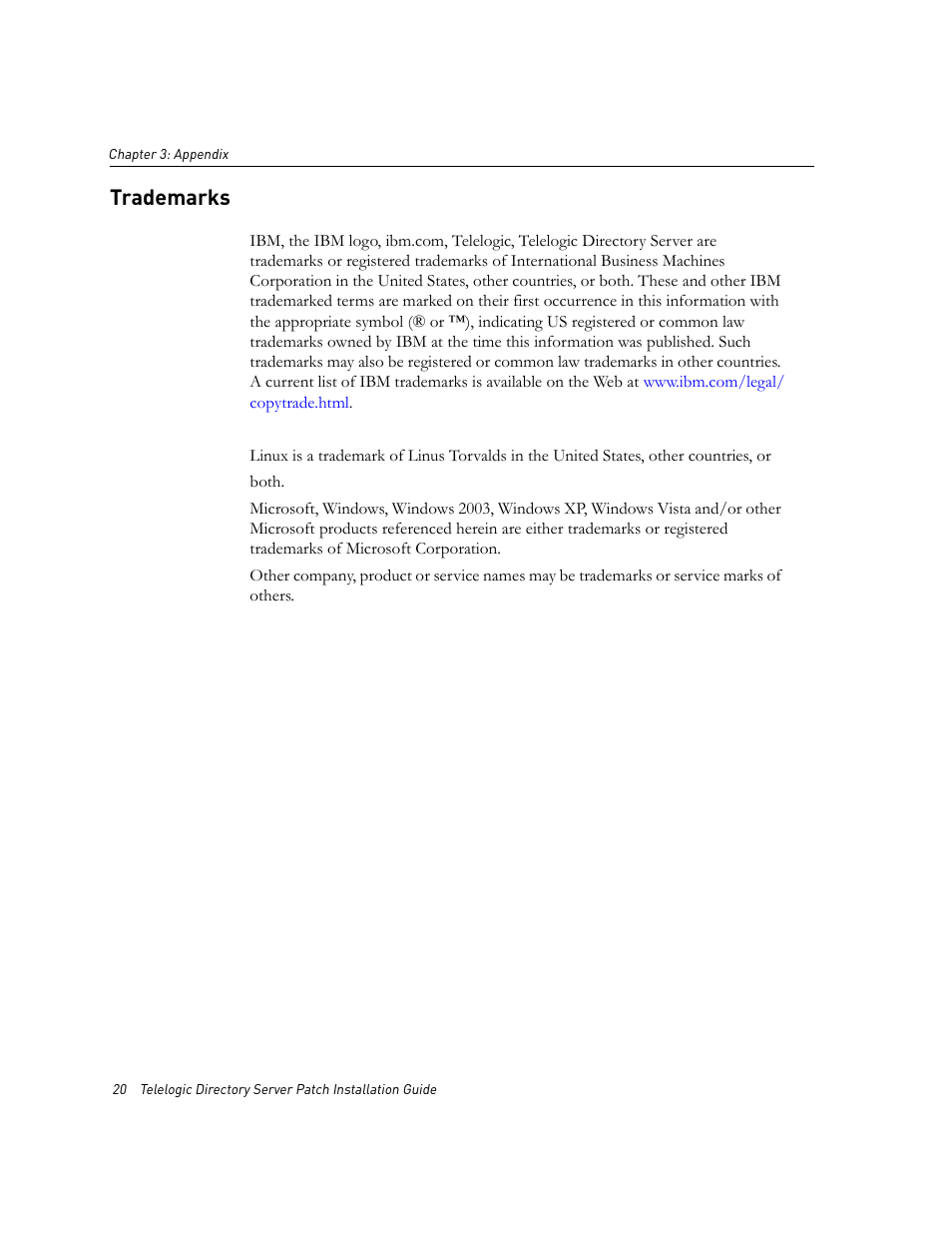 Trademarks | IBM Telelogic Directory Server User Manual | Page 24 / 26