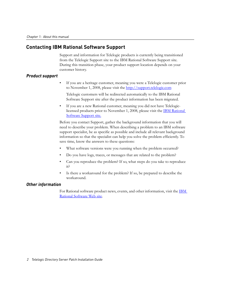 Contacting ibm rational software support | IBM Telelogic Directory Server User Manual | Page 6 / 26