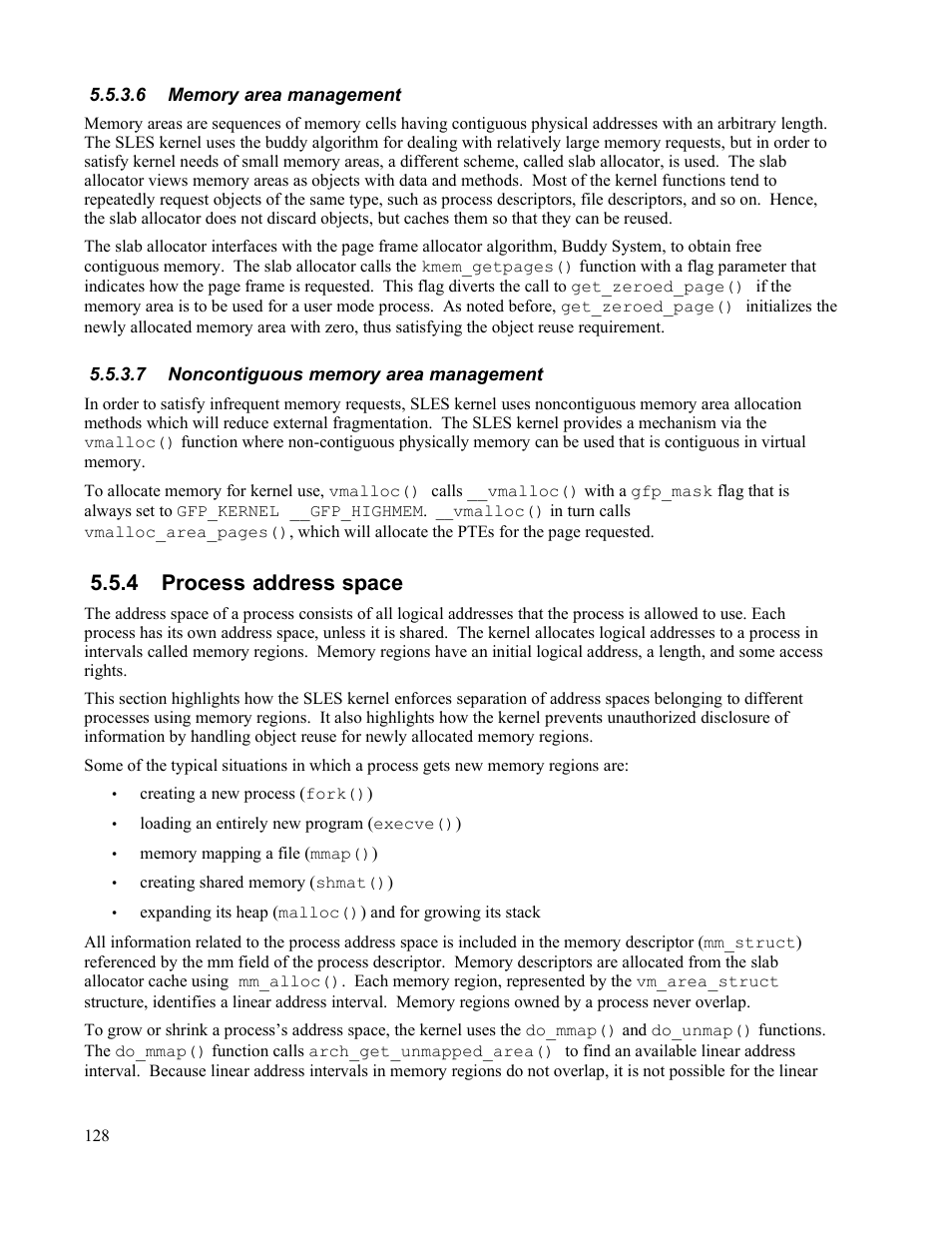 6 memory area management, 7 noncontiguous memory area management, 4 process address space | IBM Novell 10 SP1 EAL4 User Manual | Page 140 / 246