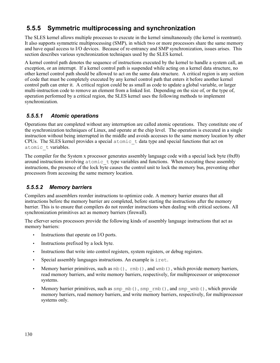 5 symmetric multiprocessing and synchronization, 1 atomic operations, 2 memory barriers | IBM Novell 10 SP1 EAL4 User Manual | Page 142 / 246
