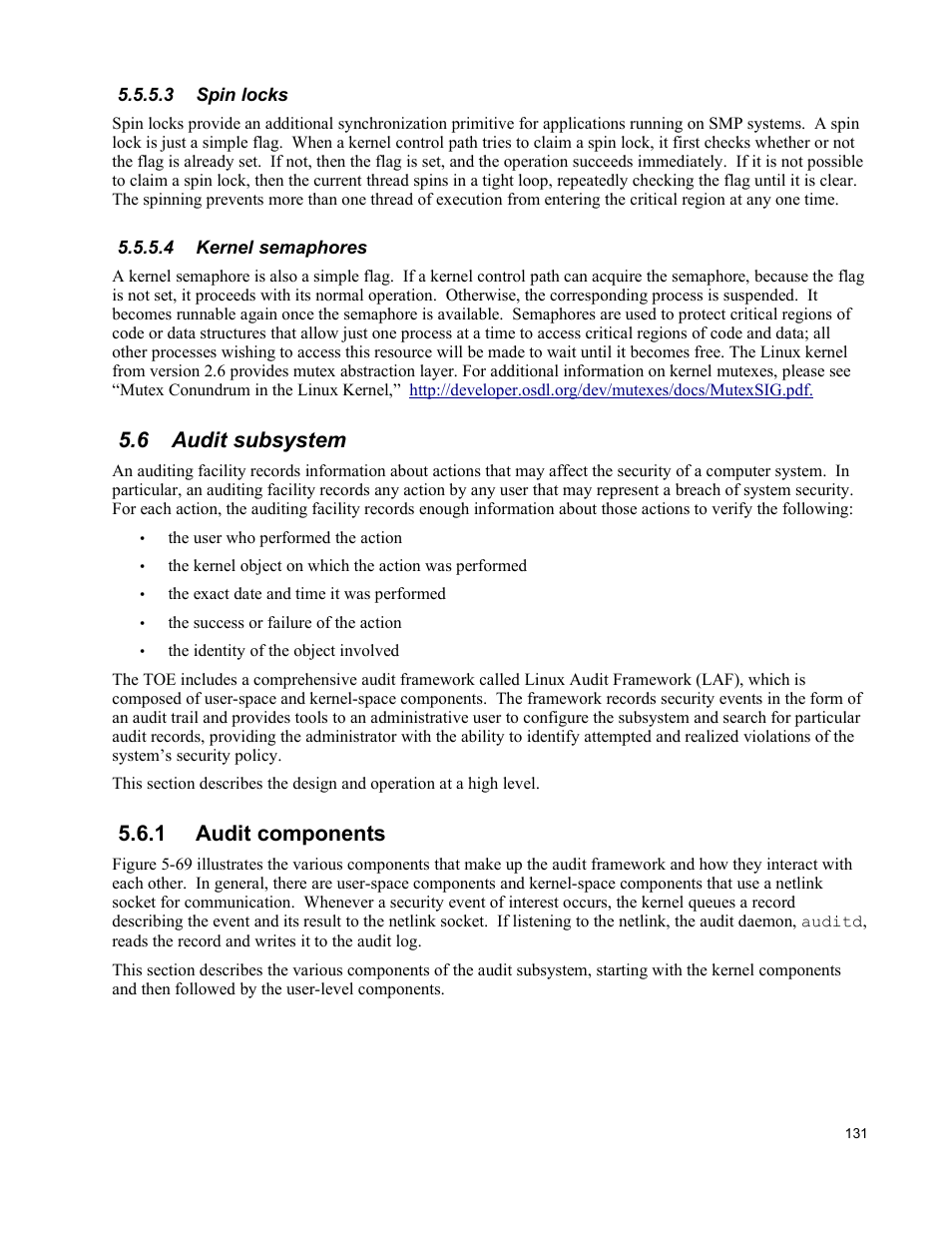 3 spin locks, 4 kernel semaphores, 6 audit subsystem | 1 audit components | IBM Novell 10 SP1 EAL4 User Manual | Page 143 / 246