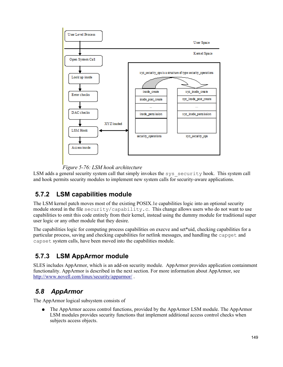 2 lsm capabilities module, 3 lsm apparmor module, 8 apparmor | IBM Novell 10 SP1 EAL4 User Manual | Page 161 / 246