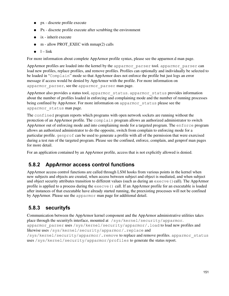 2 apparmor access control functions, 3 securityfs | IBM Novell 10 SP1 EAL4 User Manual | Page 163 / 246