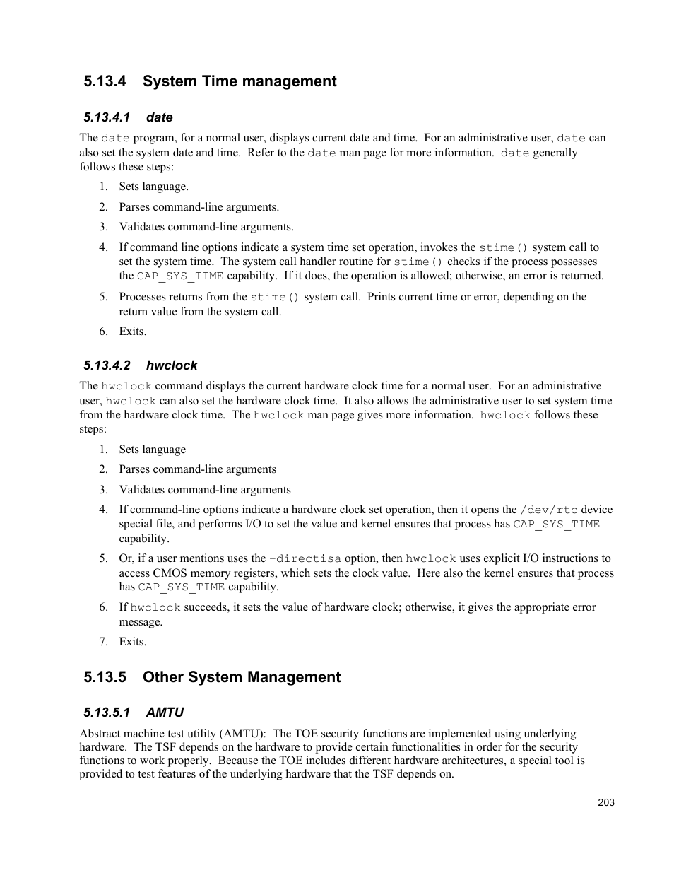 4 system time management, 1 date, 2 hwclock | 5 other system management, 1 amtu | IBM Novell 10 SP1 EAL4 User Manual | Page 215 / 246