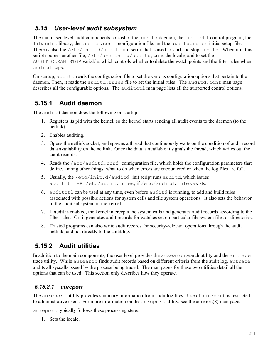 15 user-level audit subsystem, 1 audit daemon, 2 audit utilities | 1 aureport | IBM Novell 10 SP1 EAL4 User Manual | Page 223 / 246