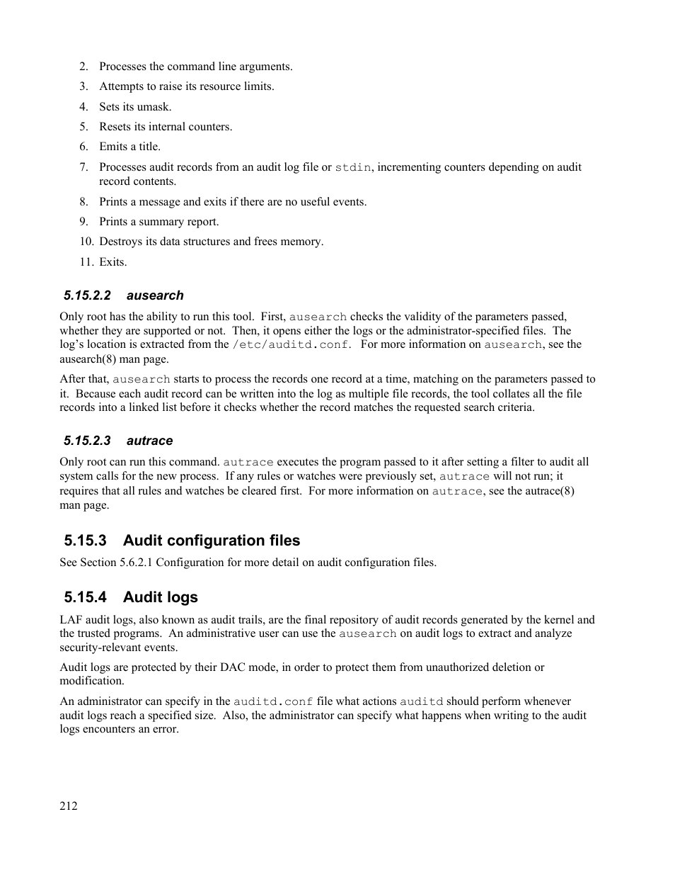 2 ausearch, 3 autrace, 3 audit configuration files | 4 audit logs | IBM Novell 10 SP1 EAL4 User Manual | Page 224 / 246