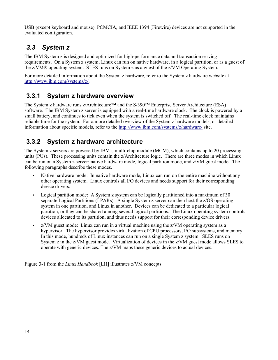 3 system z, 1 system z hardware overview, 2 system z hardware architecture | IBM Novell 10 SP1 EAL4 User Manual | Page 26 / 246