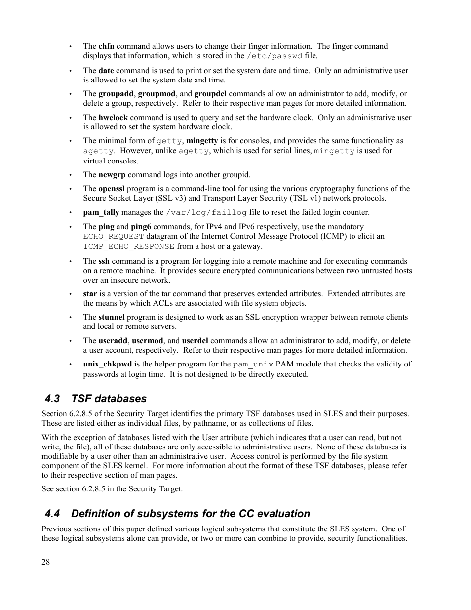 3 tsf databases, 4 definition of subsystems for the cc evaluation | IBM Novell 10 SP1 EAL4 User Manual | Page 40 / 246