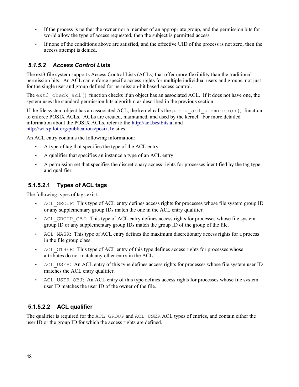 2 access control lists, 1 types of acl tags, 2 acl qualifier | IBM Novell 10 SP1 EAL4 User Manual | Page 60 / 246