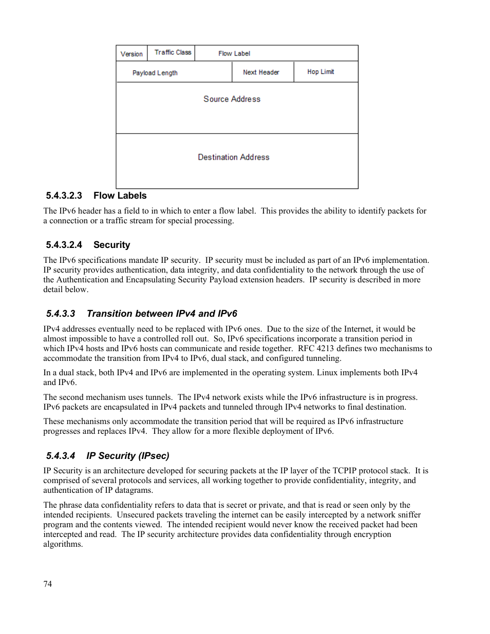 3 flow labels, 4 security, 3 transition between ipv4 and ipv6 | 4 ip security (ipsec) | IBM Novell 10 SP1 EAL4 User Manual | Page 86 / 246