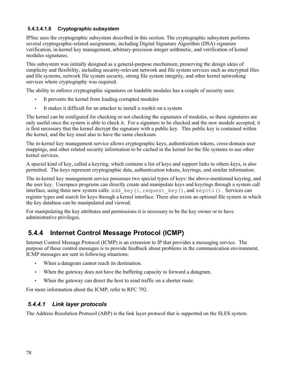 8 cryptographic subsystem, 4 internet control message protocol (icmp), 1 link layer protocols | IBM Novell 10 SP1 EAL4 User Manual | Page 90 / 246