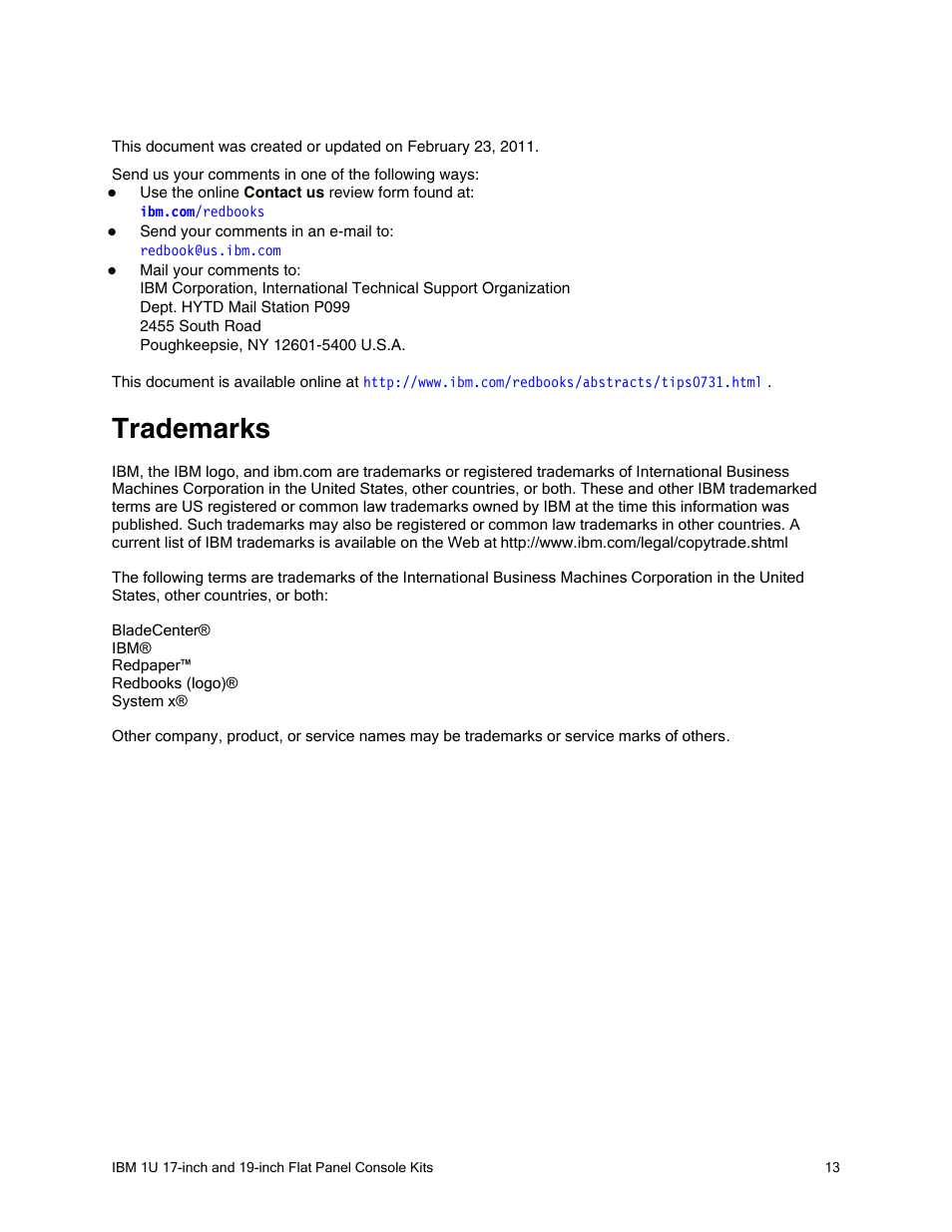Trademarks | IBM REDBOOKS 1U 17 User Manual | Page 13 / 13