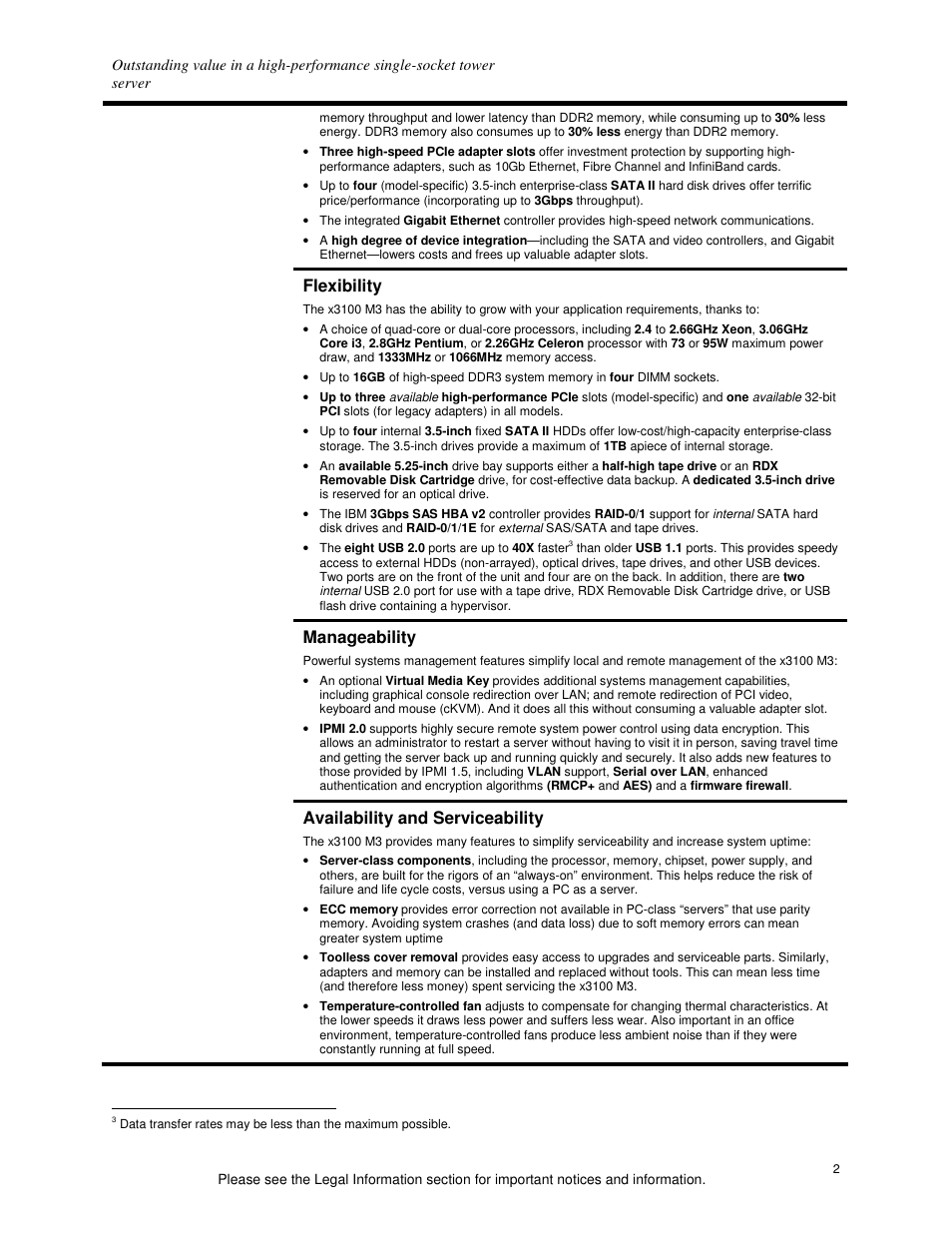 Flexibility, Manageability, Availability and serviceability | IBM X3100 M3 User Manual | Page 2 / 11