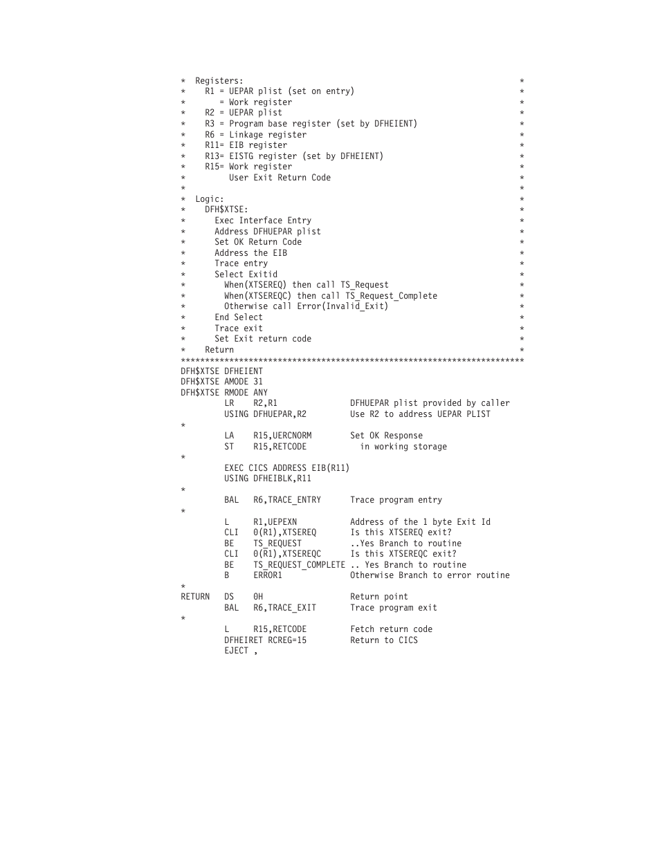Example xtsereq global user exit program 810 | IBM SC33-1683-02 User Manual | Page 842 / 875