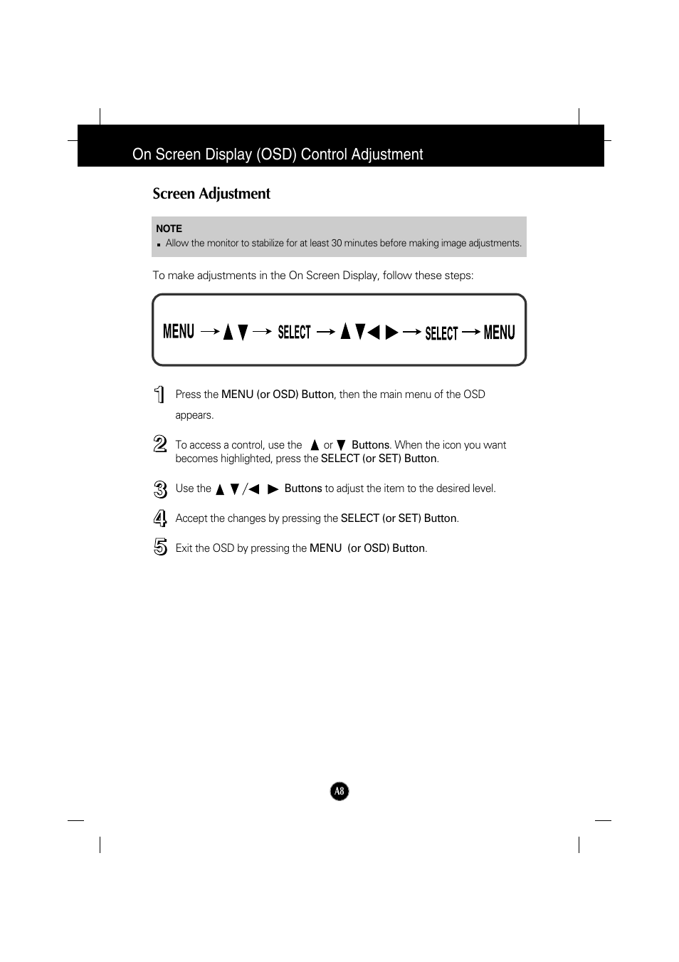 On screen display (osd) control adjustment, Screen adjustment | IBM 6517-6LN User Manual | Page 11 / 24
