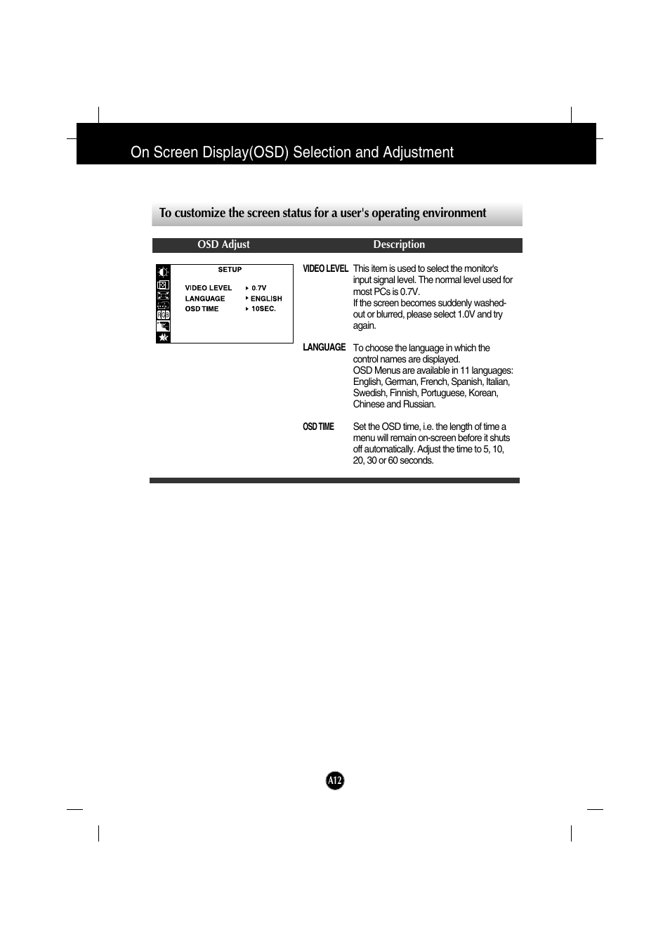 On screen display(osd) selection and adjustment | IBM 6517-6LN User Manual | Page 15 / 24