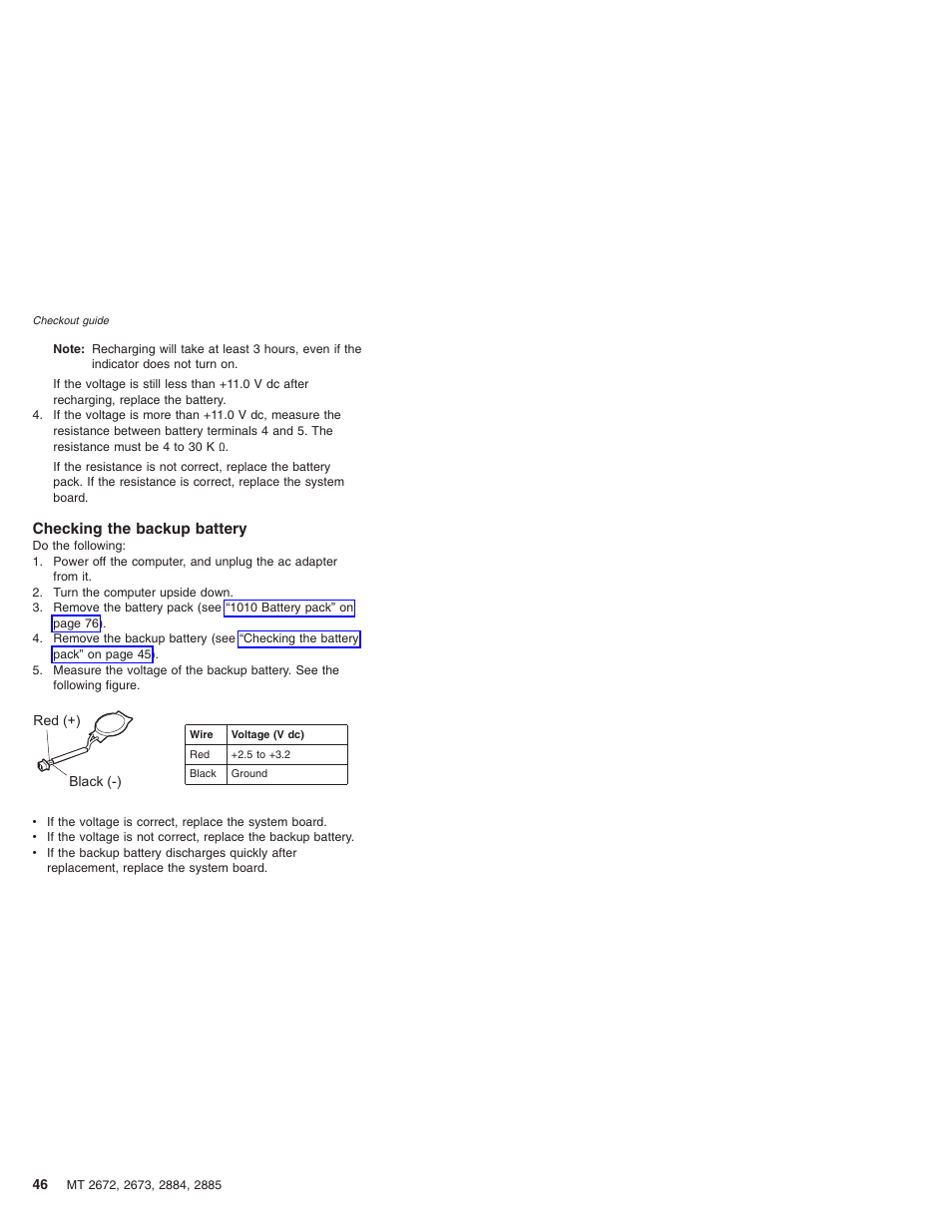 Checking the backup battery, Checking, Backup | Battery | IBM X32 User Manual | Page 50 / 196